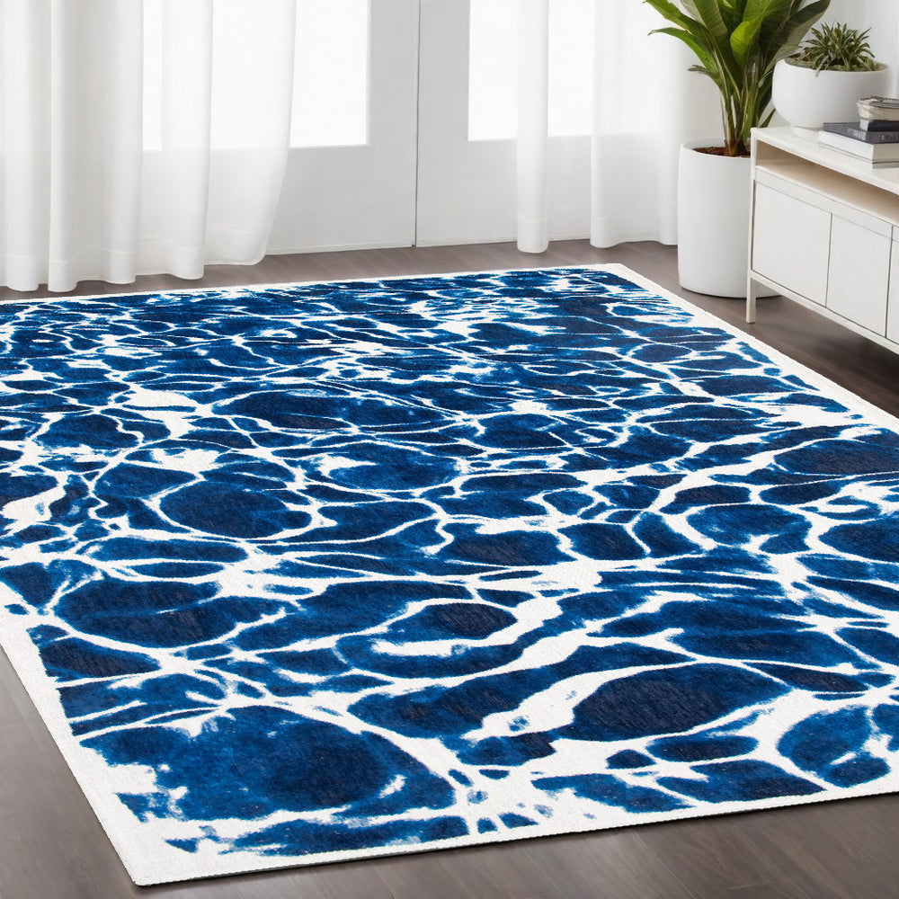 Homeroots 5' X 7' Blue And White Abstract Non Skid Area Rug  100% Pet 551905