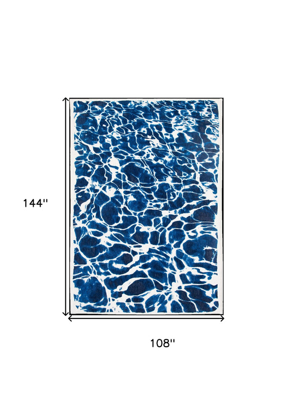 Homeroots 9' X 13' Blue And White Abstract Non Skid Area Rug  100% Pet 551909