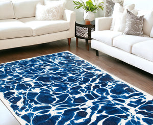 Homeroots 9' X 13' Blue And White Abstract Non Skid Area Rug  100% Pet 551909