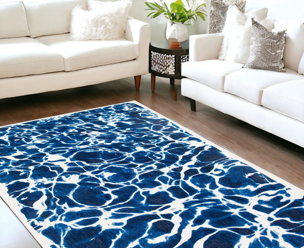 Homeroots 9' X 13' Blue And White Abstract Non Skid Area Rug  100% Pet 551909
