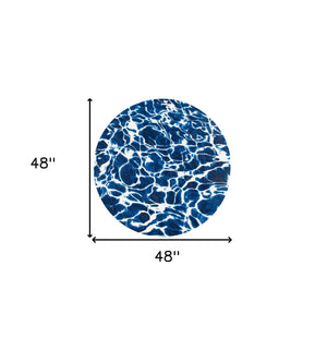 Homeroots 5' Blue And White Round Abstract Non Skid Area Rug  100% Pet 551910