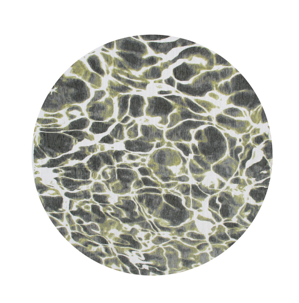 Homeroots 5' Green And White Round Abstract Non Skid Area Rug  100% Pet 551928