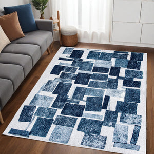 Homeroots 5' X 7' Blue And White Geometric Non Skid Area Rug  100% Pet 551931