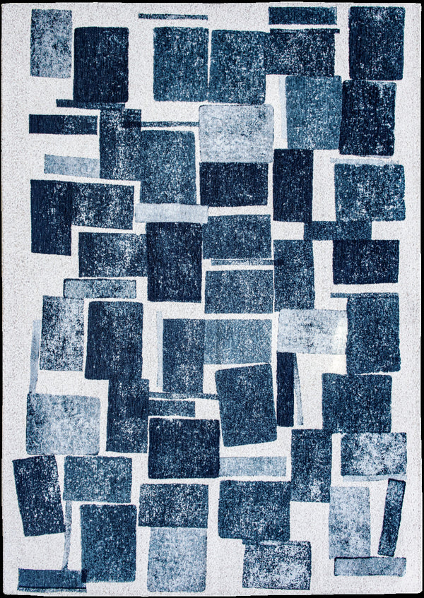 Homeroots 6' X 8' Blue And White Geometric Non Skid Area Rug  100% Pet 551932
