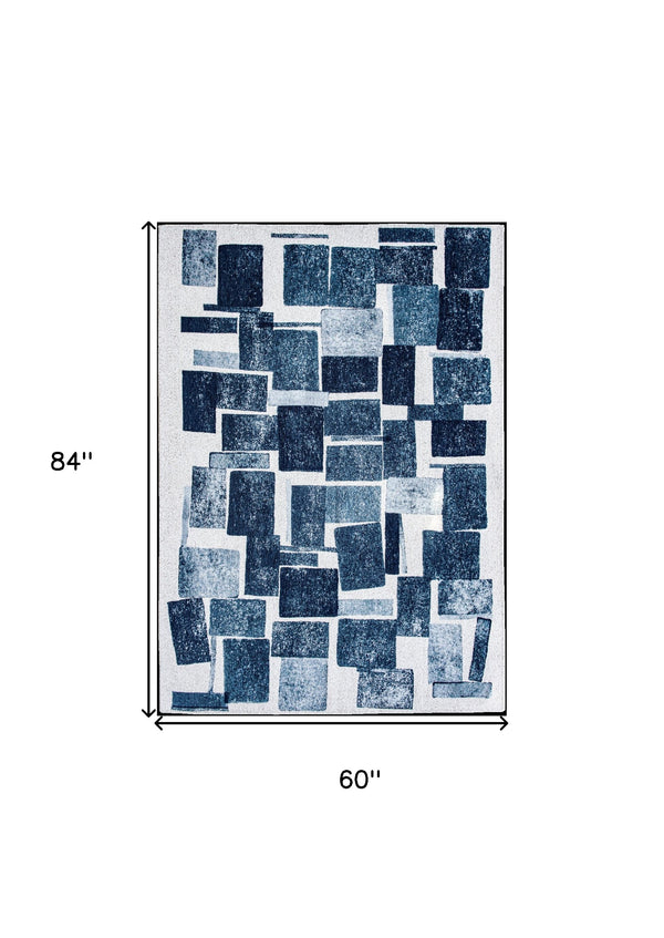 Homeroots 6' X 8' Blue And White Geometric Non Skid Area Rug  100% Pet 551932