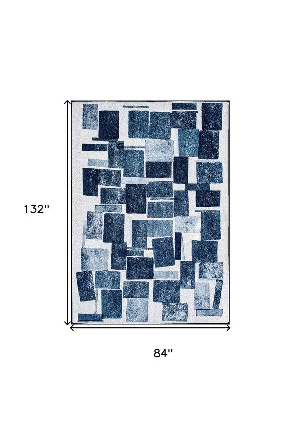 Homeroots 8' X 11' Blue And White Geometric Non Skid Area Rug  100% Pet 551934