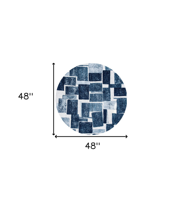 Homeroots 5' Blue And White Round Geometric Non Skid Area Rug  100% Pet 551936