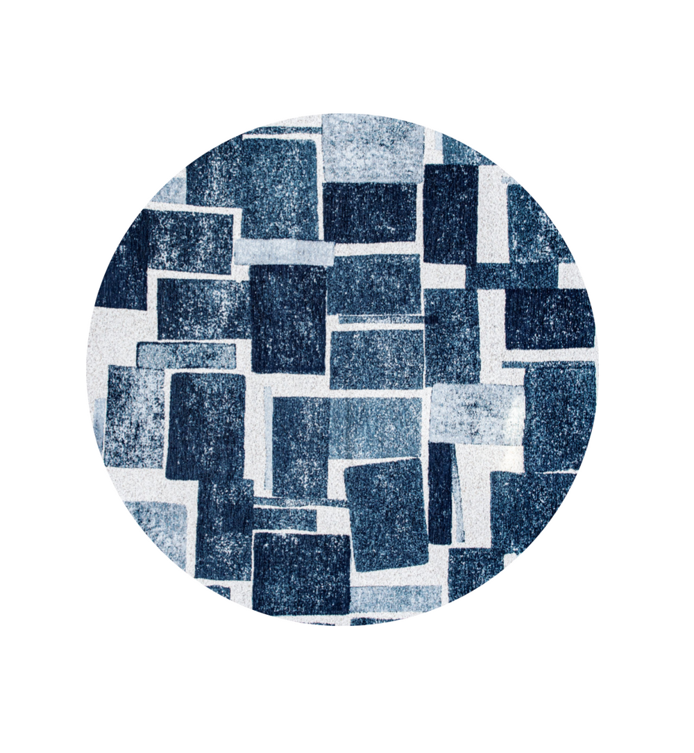 Homeroots 5' Blue And White Round Geometric Non Skid Area Rug  100% Pet 551936