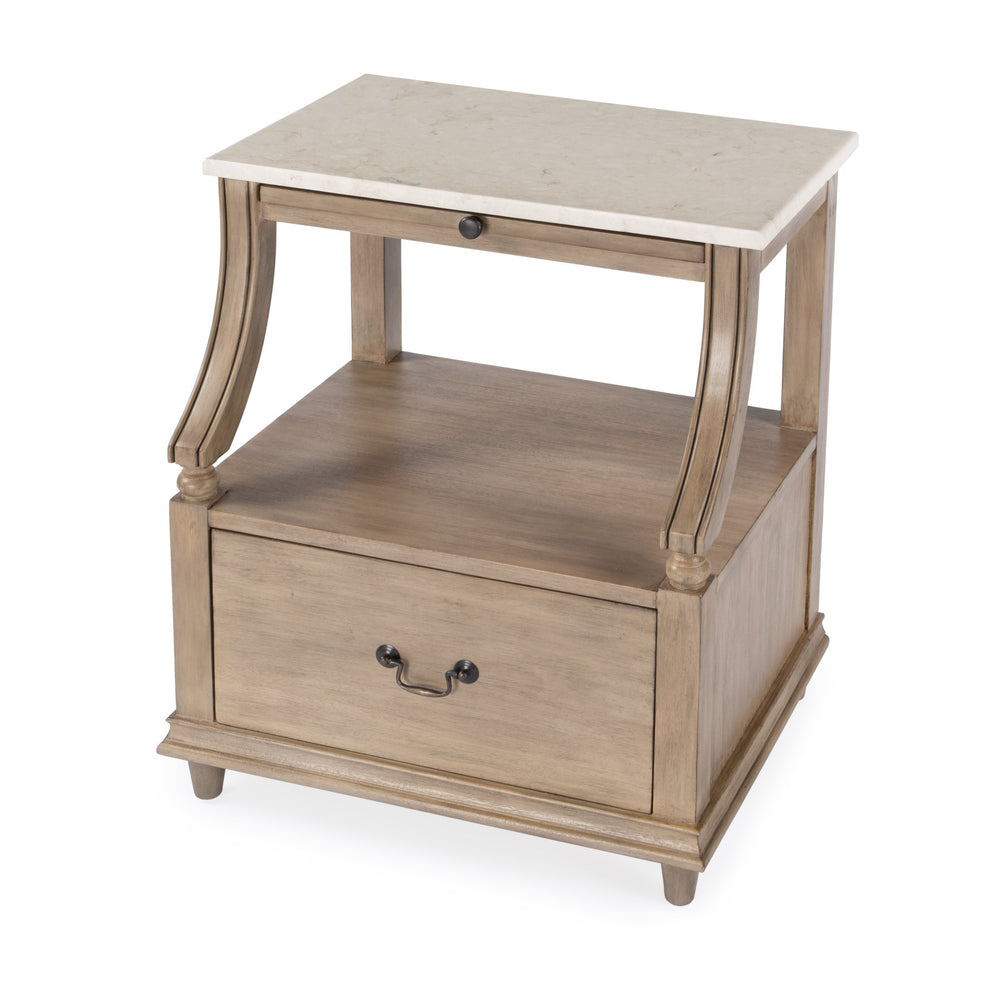 Butler Specialty Mabel Marble Nightstand With Elegant Design, Spacious Drawer, And Timeless Charm For Your Bedroom Tan,Beige Marble,Mahogany Wood,Mdf,Mahogany Veneer,Plywood 5519415-butler