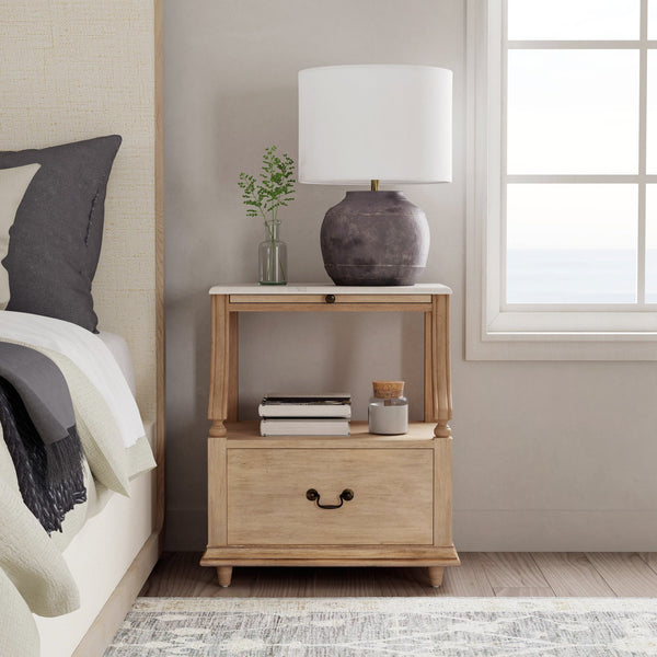 Butler Specialty Mabel Marble Nightstand With Elegant Design, Spacious Drawer, And Timeless Charm For Your Bedroom Tan,Beige Marble,Mahogany Wood,Mdf,Mahogany Veneer,Plywood 5519415-butler