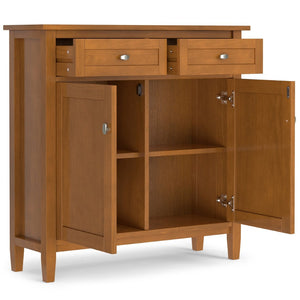 English Elm Warm Shaker Solid Wood Entryway Cabinet with Drawers and Adjustable Shelves in Golden Brown B136P436045