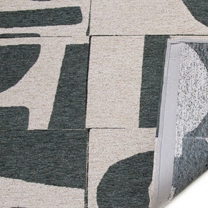 Round Washable Geometric Area Rug in Recycled Pet Fibers Low Pile for Modern Living Spaces