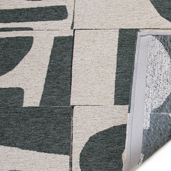 Round Washable Geometric Area Rug in Recycled Pet Fibers Low Pile for Modern Living Spaces
