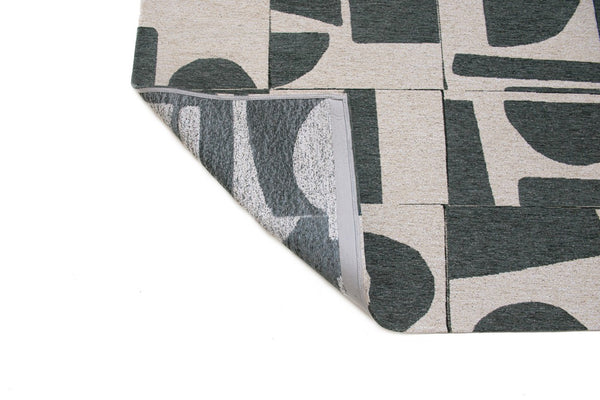 Round Washable Geometric Area Rug in Recycled Pet Fibers Low Pile for Modern Living Spaces
