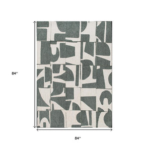 Round Washable Geometric Area Rug in Recycled Pet Fibers Low Pile for Modern Living Spaces