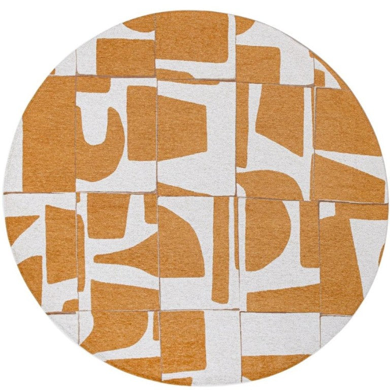 5 Foot Round Washable Geometric Rug in Recycled Pet Fibers for Modern Living Spaces