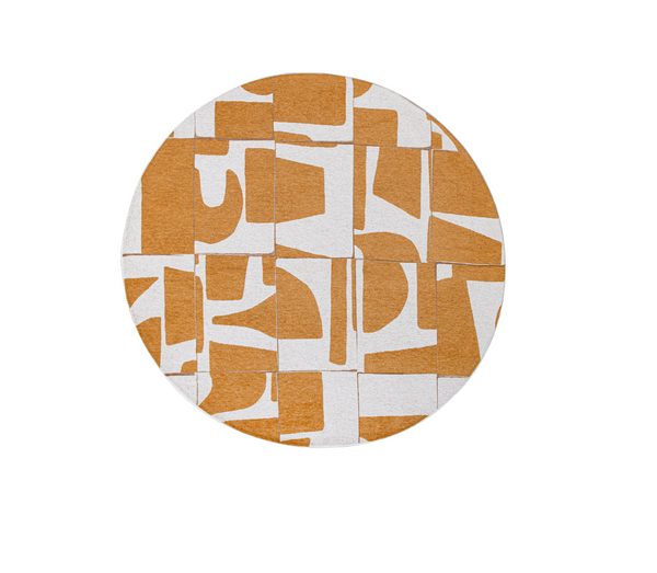 Homeroots 8' Yellow And White Round Geometric Non Skid Area Rug  100% Pet 551998