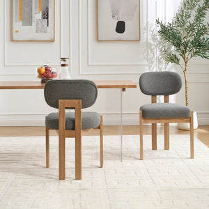 English Elm Wooden Wingback Dining Chairs Chenille Upholstered Farmhouse Set for Kitchen Comfort Grey W3244P316080