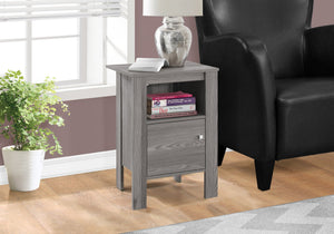 English Elm Accent Table Elegant Transitional Nightstand with Cabinet & Open Shelf, Brown Laminate, Sturdy Legs Grey 28 L x 18 W x 6 H B2710P218956