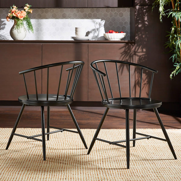 Lydford Windsor Low Back Dining Chair Set with Iron Legs for Modern Spaces