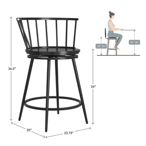 Homelegance Lydford Windsor Back Swivel Counter Stool with Iron Frame for Kitchen Bar Seating Black 551SW-24BK