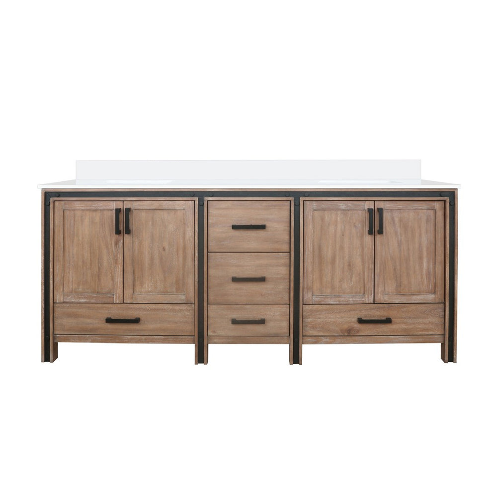 English Elm Rustic Barnwood Double Bath Vanity With White Quartz Top: Modern Farmhouse Charm & Ample Storage B2731P260654-GIGA