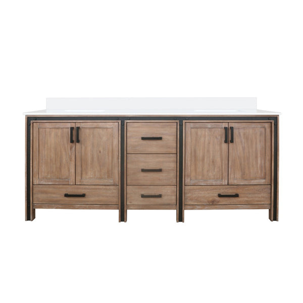 English Elm Rustic Barnwood Double Bath Vanity With White Quartz Top: Modern Farmhouse Charm & Ample Storage B2731P260654-GIGA