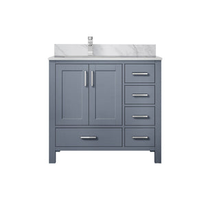 English Elm Dark Grey 36" Bath Vanity with Left Carrara Marble Top, Soft-Close Drawers, Chrome Faucet Set B2731P259029