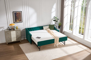 English Elm Twin Velvet Daybed with Pull Out Trundle Tufted Back Usb Port and Side Pockets Emerald W1361S00038