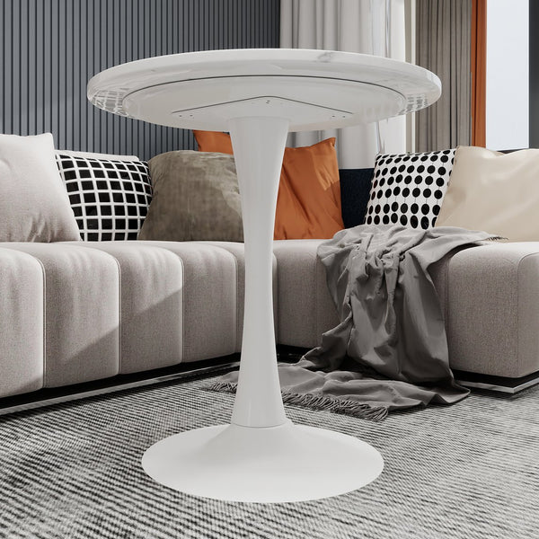 English Elm Marble-Top Round Side Table With Sleek Pedestal Base - Modern Minimalist Accent For Any Space W1935P353217