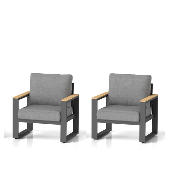 English Elm Set of 2 Powder-coated Aluminum Outdoor Armchairs with Ergonomic Reclined Cushioned Seats Black+Grey B082P455131