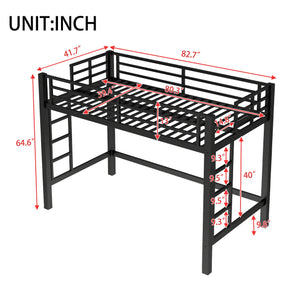 English Elm Twin Metal Loft Bed Twin XL Black - Sturdy Minimalist Bunk with Ladder, Guardrails & Underbed Storage Space W1580P370677