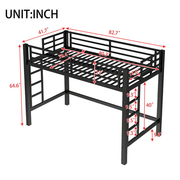 English Elm Twin Metal Loft Bed Twin XL Black - Sturdy Minimalist Bunk with Ladder, Guardrails & Underbed Storage Space W1580P370677
