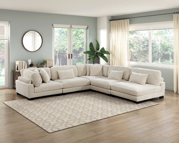 English Elm 1Pc Modular Armless Chair - Plush Beige Corduroy Upholstery With Supportive Lumbar Pillow & Plywood Frame B011P220636