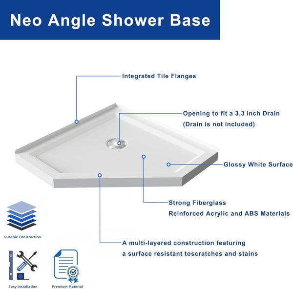English Elm Goodyo Neo-angle Corner Shower Enclosure Gold Frame Tempered Glass with Acrylic Base W1223S00042