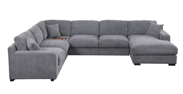 English Elm Celine Chenille Corner Sectional with Chaise Cupholders and Built-in Usb Charging Ports B061S00900