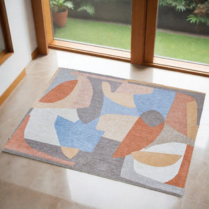 HomeRoots 3' X 5' Blue and Gray Abstract Non-Skid Area Rug – Modern Style Perfect for Small Spaces & Safety 552013