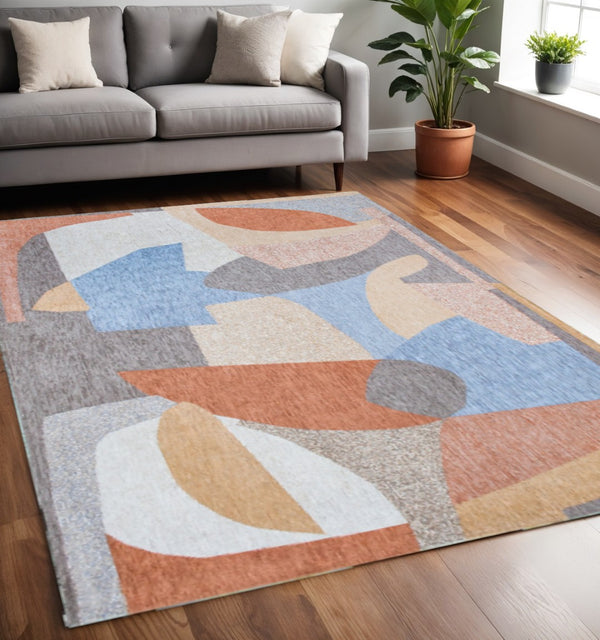 HomeRoots 5' X 7' Blue and Gray Abstract Area Rug - Modern Non-Skid Design for Stylish and Safe Spaces 552014