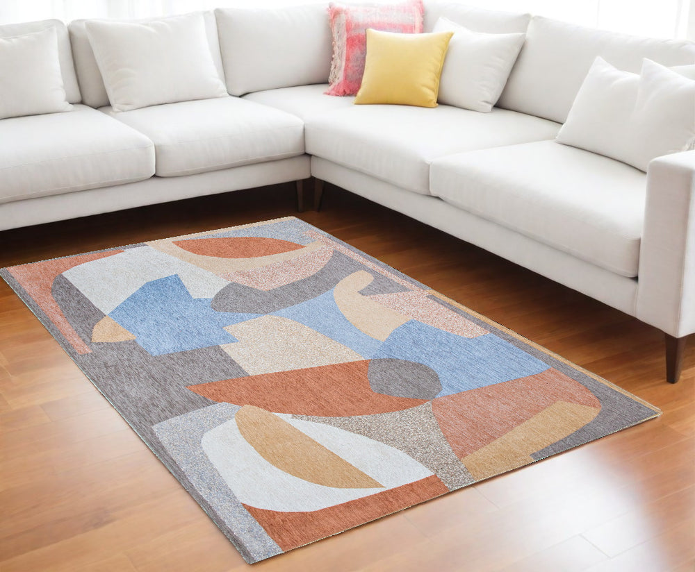 Homeroots 7' X 9' Blue And Gray Abstract Non Skid Area Rug  100% Pet 552016