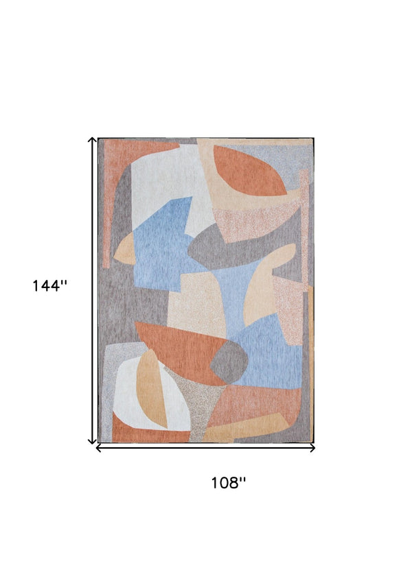 HomeRoots 9' Modern Blue and Gray Abstract Area Rug - Non-Skid, Durable Design for Living Spaces & Style 552018
