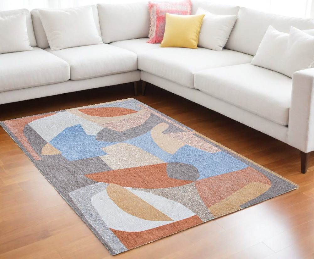 HomeRoots 9' Modern Blue and Gray Abstract Area Rug - Non-Skid, Durable Design for Living Spaces & Style 552018