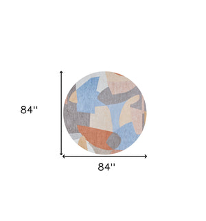 Homeroots 8' Blue And Gray Round Abstract Non Skid Area Rug  100% Pet 552019