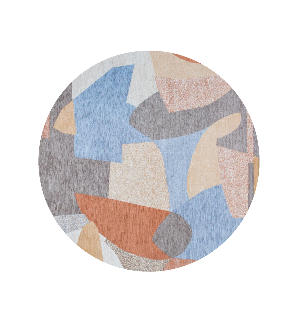 Homeroots 8' Blue And Gray Round Abstract Non Skid Area Rug  100% Pet 552019