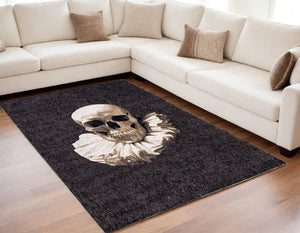 Homeroots 5' X 7' Black And White Funky Skull Non Skid Area Rug  100% Pet 552042