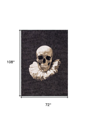 Homeroots 7' X 9' Black And White Funky Skull Non Skid Area Rug  100% Pet 552044