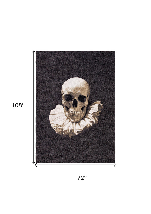 Homeroots 7' X 9' Black And White Funky Skull Non Skid Area Rug  100% Pet 552044
