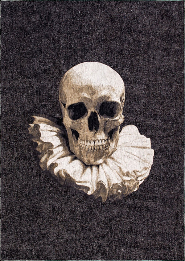 HomeRoots 9' X 13' Funky Skull Area Rug – Modern Black & White Non-Skid Accent for Living Spaces & Bedrooms 552046