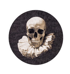 Homeroots 8' Black And White Round Funky Skull Non Skid Area Rug  100% Pet 552047