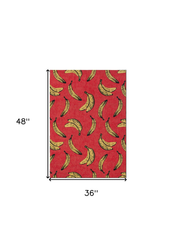 Homeroots 3' X 5' Red And Yellow Abstract Non Skid Area Rug  100% Pet 552048