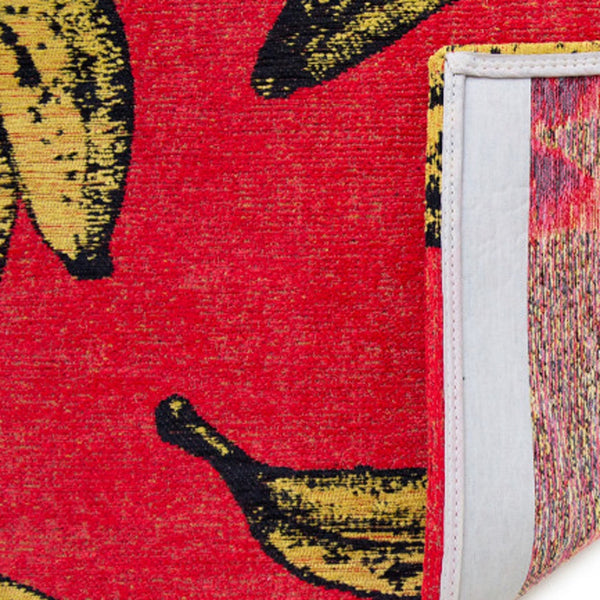 Homeroots 3' X 5' Red And Yellow Abstract Non Skid Area Rug  100% Pet 552048